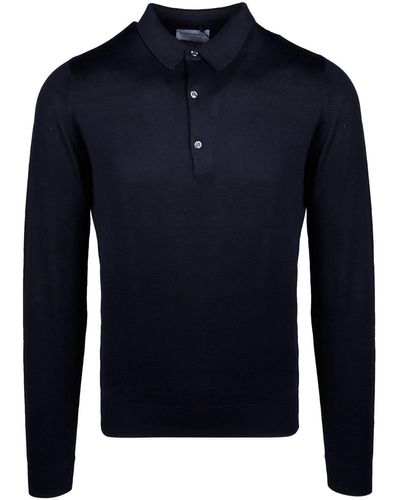 John Smedley Bradwell Long-Sleeve Polo Shirt - Blue