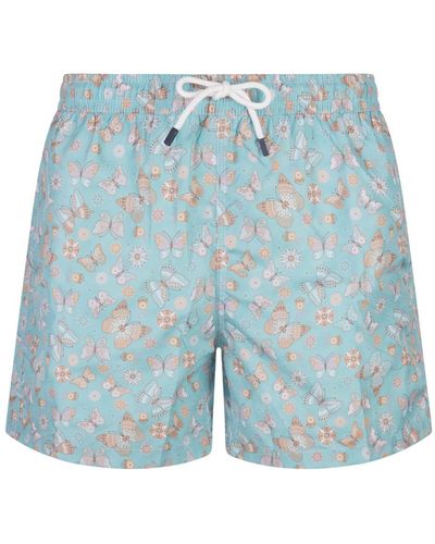 Fedeli Light Swim Shorts With Butterfly Print - Blue
