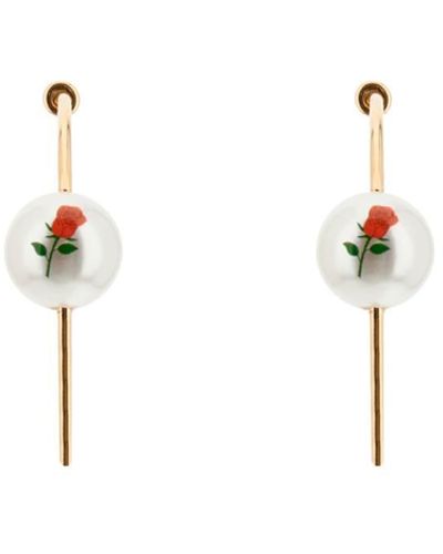 Safsafu Pearl & Roses Hoop Earrings - Multicolor