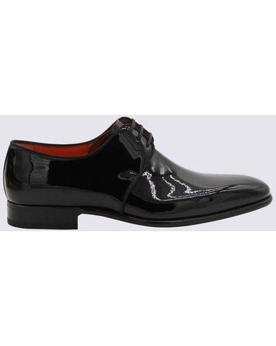 Santoni Leather Vynil Lace Up Shoes - Black