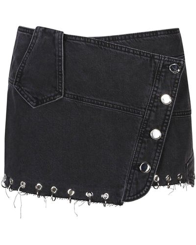 Pinko Eyelet Detailed Mini Denim Skirt - Black