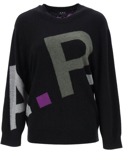 A.P.C. Sweater In Virgin Wool With Logo Pattern - Black