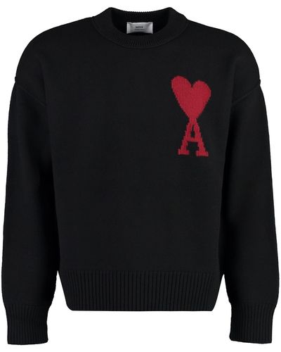Ami Paris Logo-intarsia Wool Sweater - Black