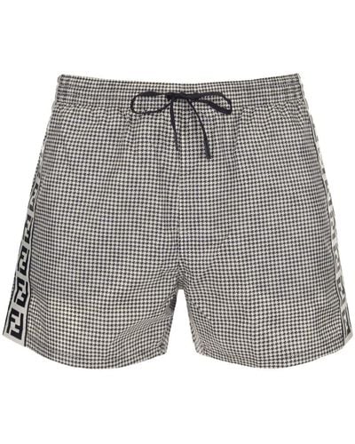 Fendi Houndstooth "ff" Swim Shorts - Gray