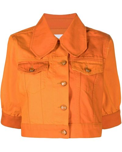 Ganni Overdyed Cutline Denim Puff Sleeve Jacket - Orange