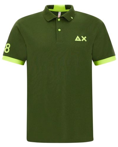 Sun 68 Fluo Logo Cotton Polo Shirt - Green