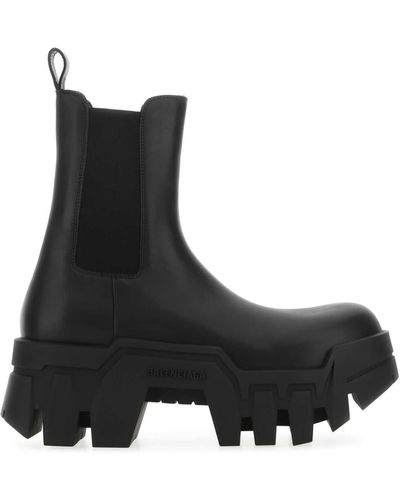 Balenciaga Leather Bulldozer Ankle Boots - Black
