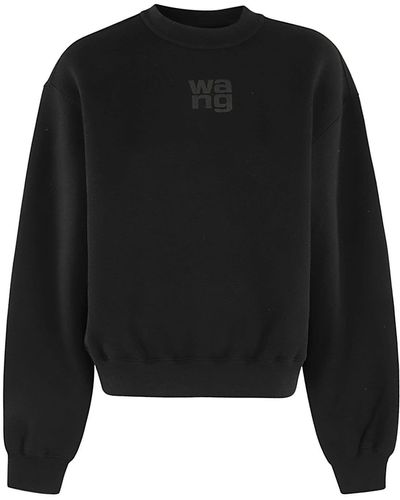 T By Alexander Wang Essential Terry Crew Sweatshirt W Puff Paint Logo - Black