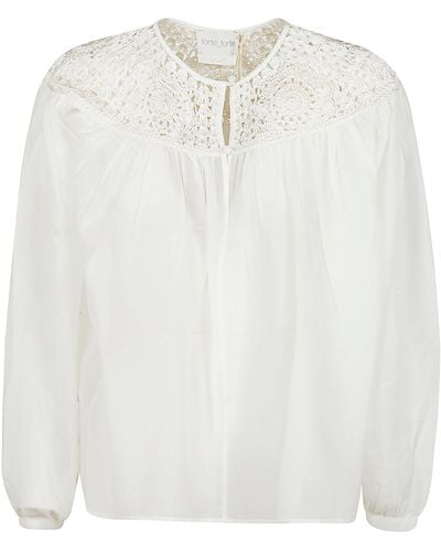 Forte Forte Perforated Panelled Long-Sleeved Blouse - White