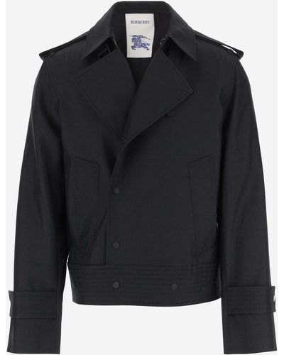 Burberry Silk Blend Trench Jacket - Black