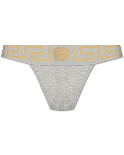 Versace Thong With Logo, - Gray