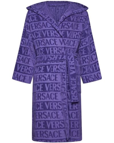 Versace Logo Cotton Bathrobe - Purple