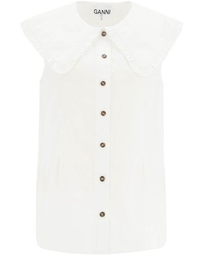 Ganni Cotton Sleeveless Shirt - White