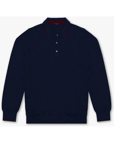 Larusmiani Long Sleeve Polo Shirt Polo Shirt - Blue