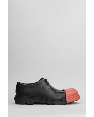 Camper Junction Lace Up Shoes In Black Leather - Grey
