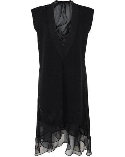 Sacai Knit Satin Long Dress - Black