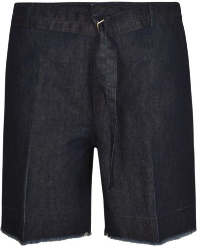 Lanvin Fringe Hem Belted Denim Shorts - Blue