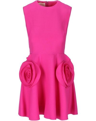 Valentino Garavani Floral Embellished Crewneck Dress - Pink