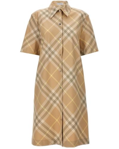 Burberry Vintage-Check Short-Sleeved Shirt Dress - Natural
