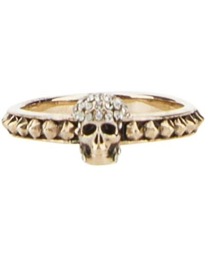 Alexander McQueen Light Gold Ring With Pavé And Skull - White