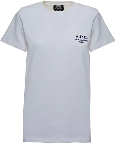 A.P.C. Denise White T-shirt In Jersey Awith With Logo Print Woman - Gray