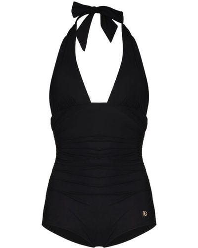 Dolce & Gabbana Halterneck Ruched Swimsuit - Black