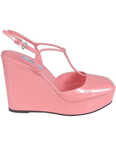 Prada Buckled Wedge Sandals - Pink