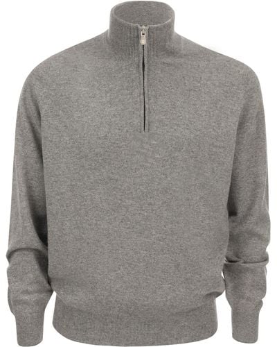 Brunello Cucinelli Cashmere Turtleneck Sweater With Zip - Gray