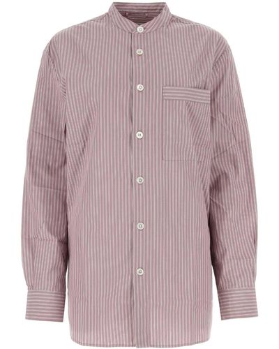 Tekla Embroidered Cotton Pajama Shirt - Purple