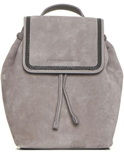 Brunello Cucinelli Suede And Leather Backpack - Grey