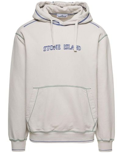 Stone Island Hoodie With Contrasting Logo Embroidery - Grey