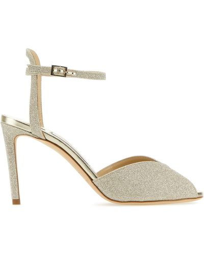 Jimmy Choo Embellished Fabric Sacora 85 Sandals - Metallic