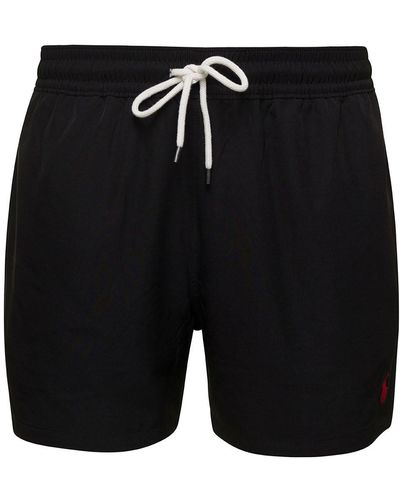 Polo Ralph Lauren Swim Trunks With Embroidered Logo And Logo Patch In Nylon Man - Black