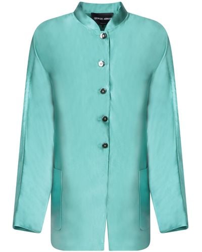 Giorgio Armani Aqua Silk And Linen Caban Jacket - Green
