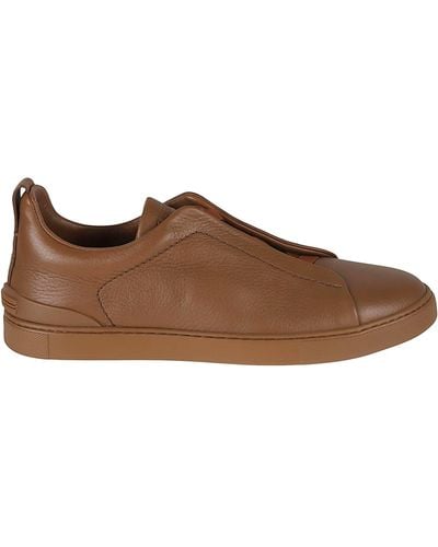 Zegna Color Deerskin Triple Stitchtm Low Top Sneakers - Brown
