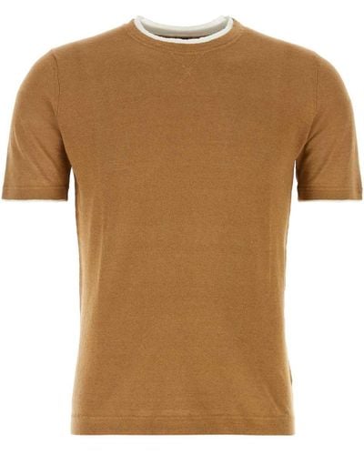 Fedeli Caramel Linen Blend Fox T-Shirt - Brown