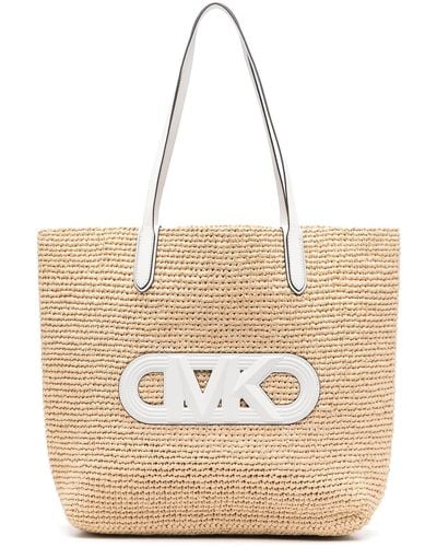 Michael Kors Eliza Extra-Large Straw Tote Bag With Empire Logo - Natural