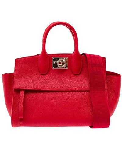 Ferragamo 'studio Bag S' Handbag With Gancini Detail In Hamme Leather - Red
