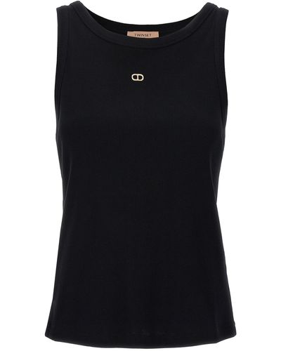 Twin Set Logo Embroidery Tank Top - Black