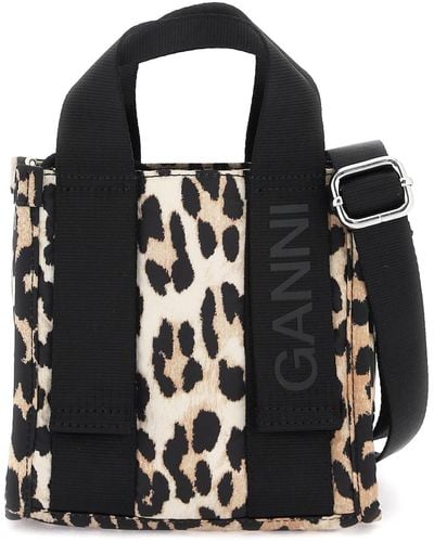 Ganni Leopard Tech Mini Tote Bag - Black