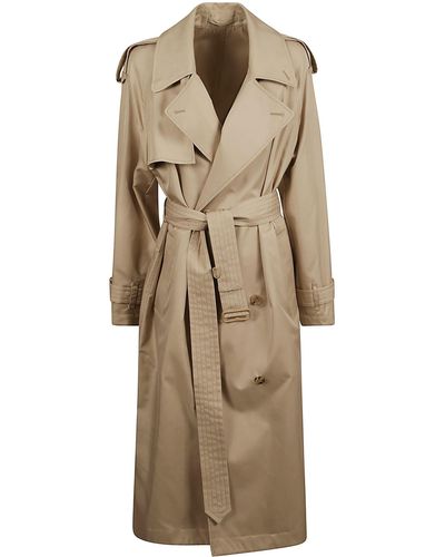 Burberry Rear Slit Double-Breasted Trench - Natural