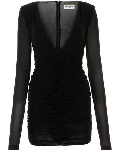 Saint Laurent Stretch Cupro Mini Dress - Black