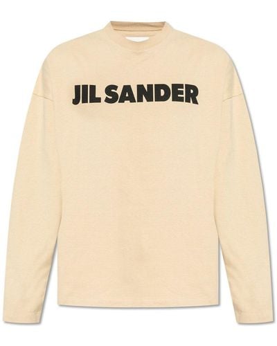Jil Sander Logo Printed Long-Sleeved T-Shirt - Natural
