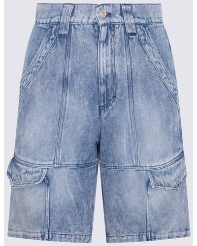 Isabel Marant Cotton Denim Cargo Shorts - Blue