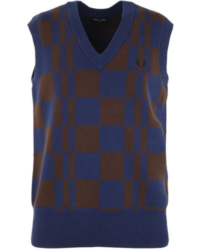Fred Perry V-neck Knitwear Tank - Blue