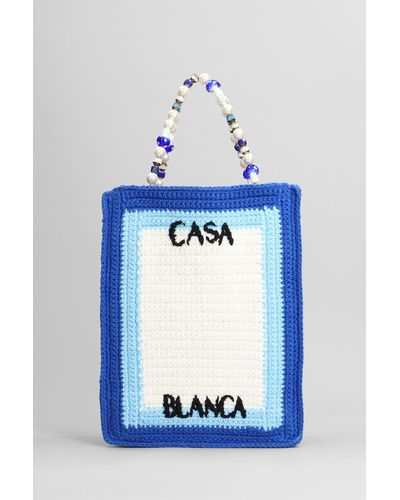 Casablancabrand Logo Cotton Crochet Tote Bag - Blue