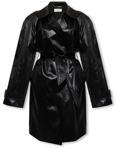 Saint Laurent Coat With Belt - Black