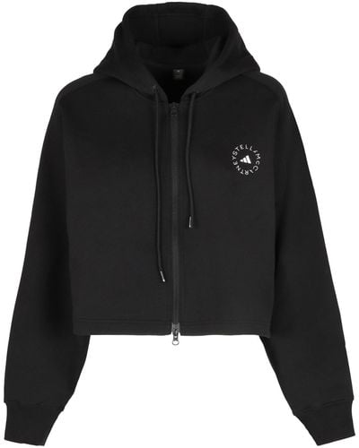 adidas By Stella McCartney Logo-print Cropped Organic-cotton And Recycled Polyester-blend Hoody - Black