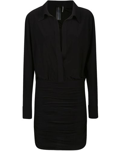 Norma Kamali Boyfriend Shirt Shirred Skirt Dress - Black