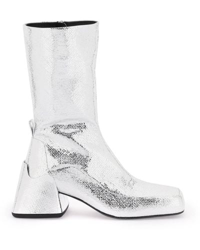 Jil Sander Cracked-Effect Laminated Leather Boots - White